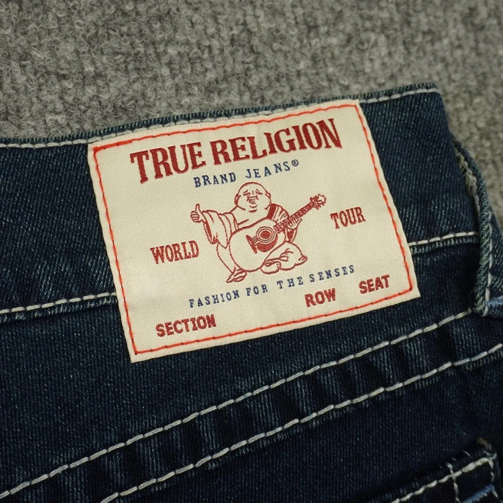 NEW True Religion Rocco Big T Flap Jeans Mens 33x32 Blue Dark Wash Skinny